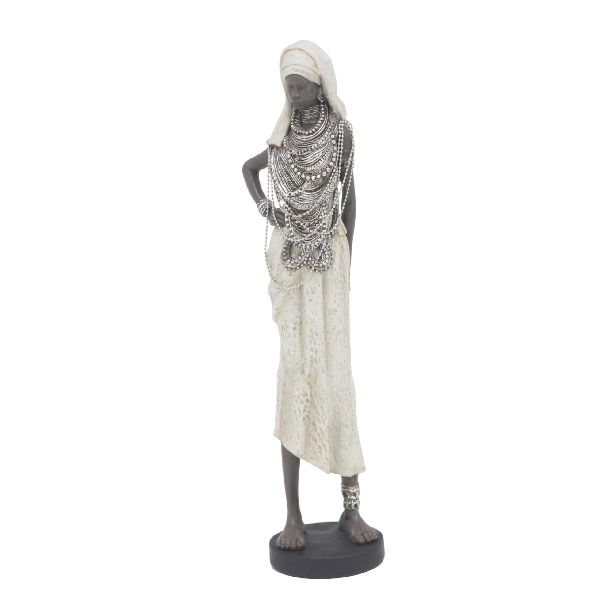 Set of 3 White Eclectic Polystone Women Sculpture 15", 20", 24"